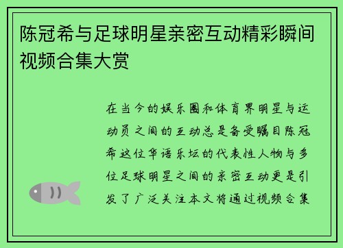 陈冠希与足球明星亲密互动精彩瞬间视频合集大赏